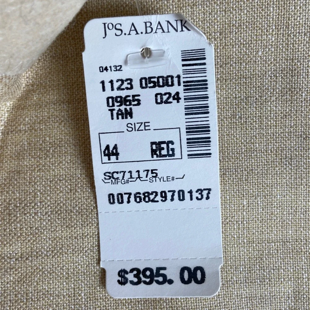 Jos A Bank Tropical Blend Blazer Mens 44R Tan Linen Wool 2 Button Sport Coat